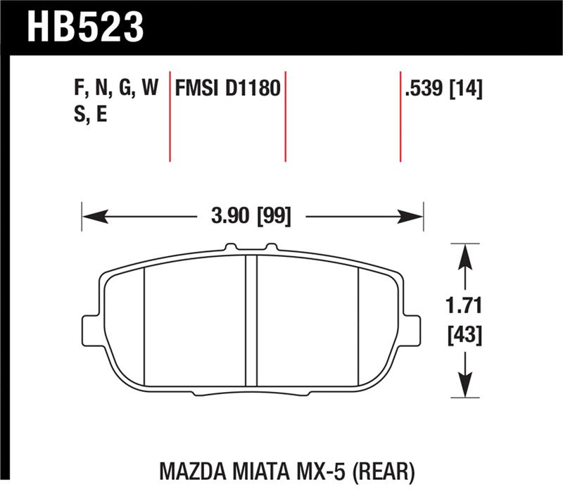 Mazda MX-5 Miata Brake Pads - Rear - Hawk Performance - HPS 5.0 - 2006